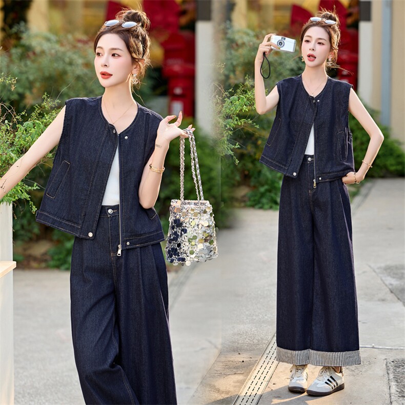 牛仔套装女2025夏新款韩系高级松弛感超火减龄休闲无袖一整套穿搭，女装套装/套裙，意芙
