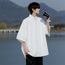 8XL-M中山领新中式短袖衬衫大码痞帅休闲半袖垂感衬衣DC5002/P50，男装衬衫，电商B238