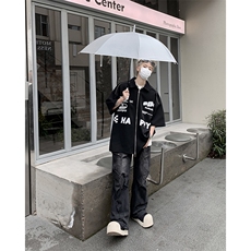 405A高街美式设计感拉链装饰印花衬衫短袖T恤CS03-P45控68，男装T恤，星座405A