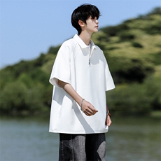 8XL-M半拉链t恤短袖POLO衫男款夏季美式翻领宽松大码半袖DT008P45，男装T恤，电商B312