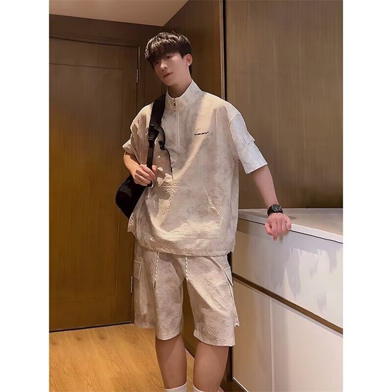 扎染带口袋短袖polo衫男女新款夏季速干一套穿搭运动工装T恤,男装休闲套装,星座218-1（原230）