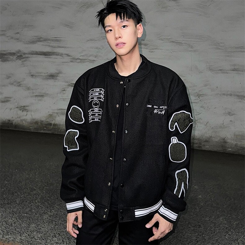 棒球服毛巾刺绣情侣宽松夹克春秋冬外套图片