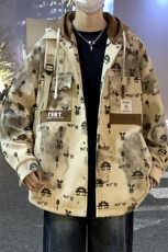 2024春秋款拼接假两件连帽夹克男潮牌印花工装A436-D1202-P73，男装夹克，电商A436