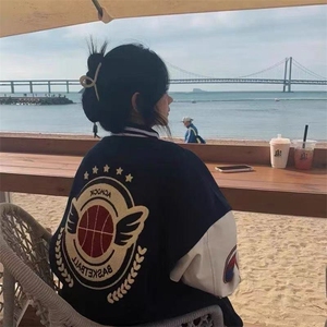 美行员夹克毛呢棒球服外套男女春秋季薄款男女情侣两件套JK781图片