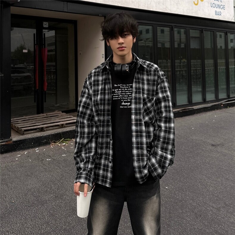新款男女装格子衬衫春韩系穿搭长袖衬衣设计感宽松外套825P50,男装衬衫,星座710