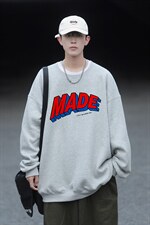 2022立体英文印花宽松圆领卫衣Y125常规版P38加绒版P58灰色，男装卫衣，电商B219