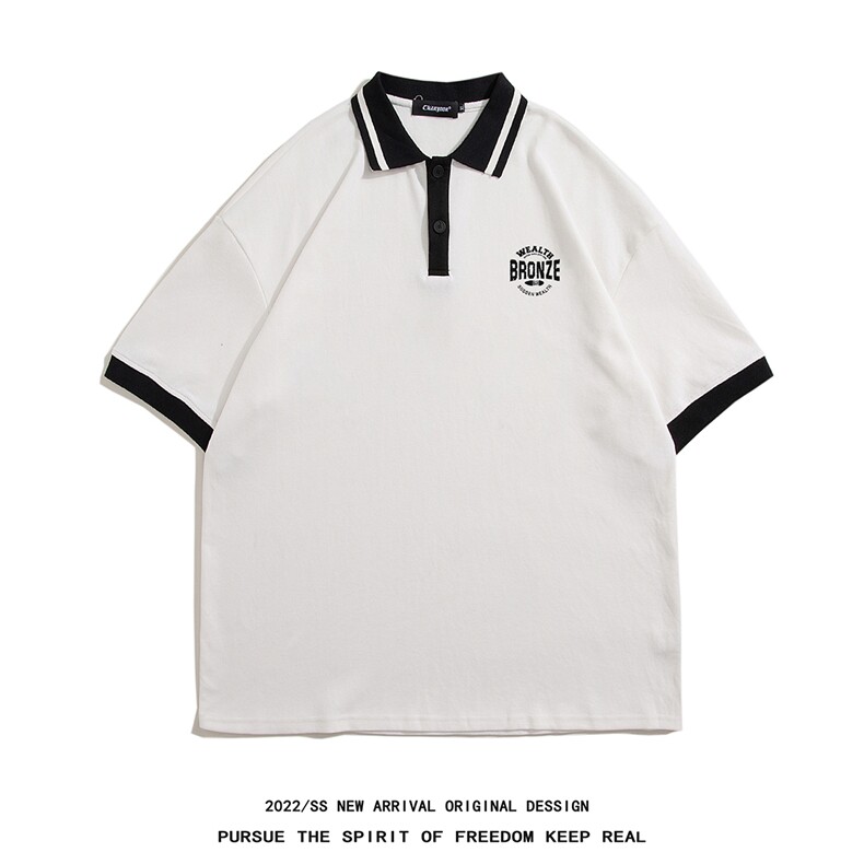 白底夏季新款潮流设计感拼接撞色情侣短袖T恤POLO衫PL281P45控68,男装T恤,电商A247-1