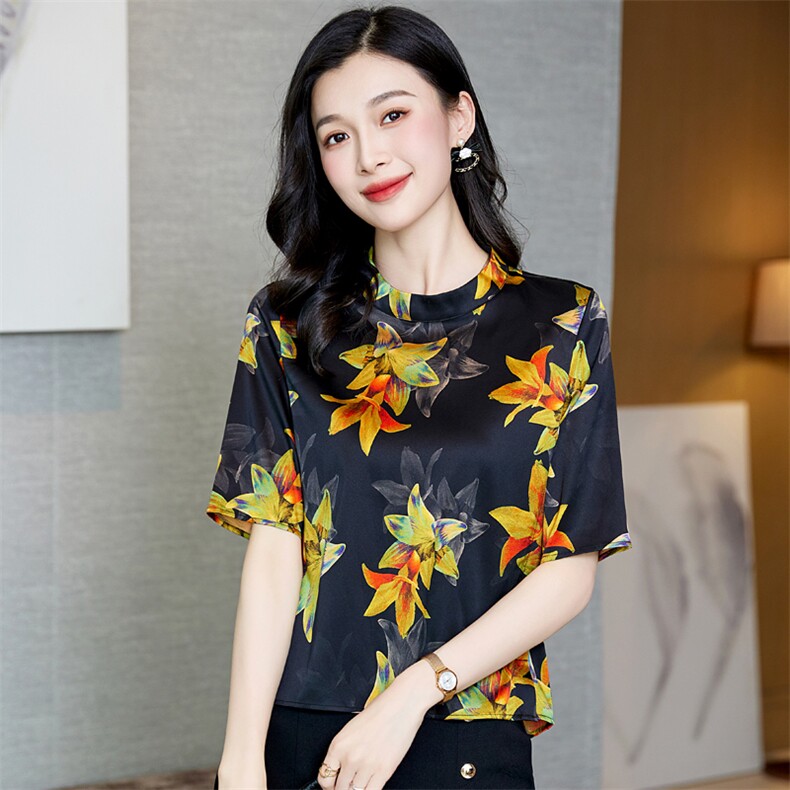 品牌真丝桑蚕丝上衣女轻奢高级感2025新款提花立领专柜妈妈装,女装衬衫,阿舍尔精品