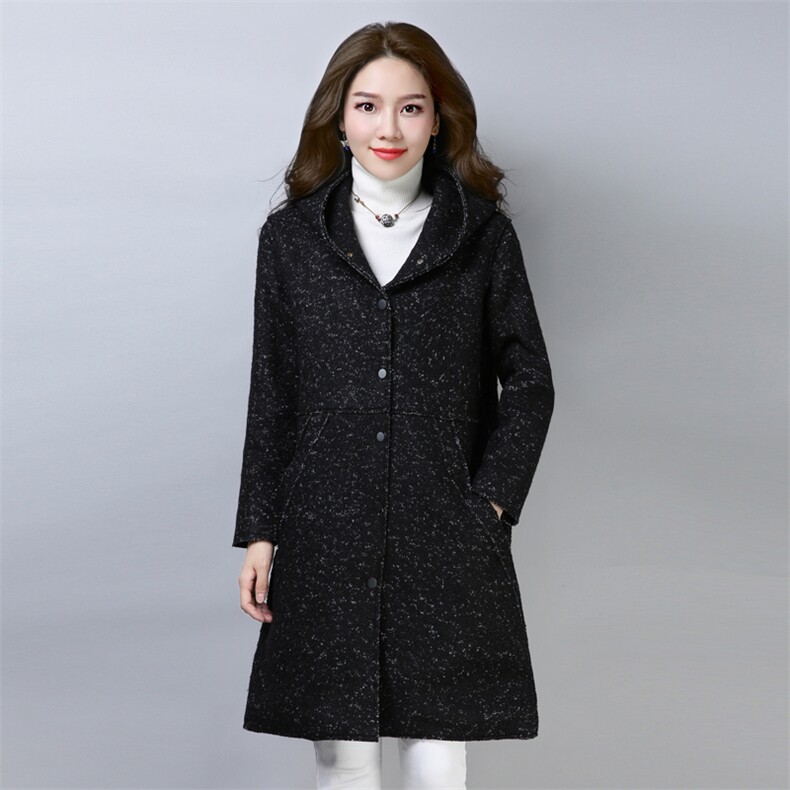 连帽排多扣中长款长袖百搭舒适时尚2021春秋季毛呢外套休闲，女装毛呢外套，小林双子