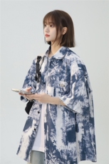 XZ-230-1CS503夏新款中性风简约轻奢水墨扎染休闲短袖衬衫P45控58，男装衬衫，星座230-1