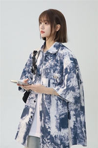 XZ-230-1CS503夏新款中性风简约轻奢水墨扎染休闲短袖衬衫P45控58图片