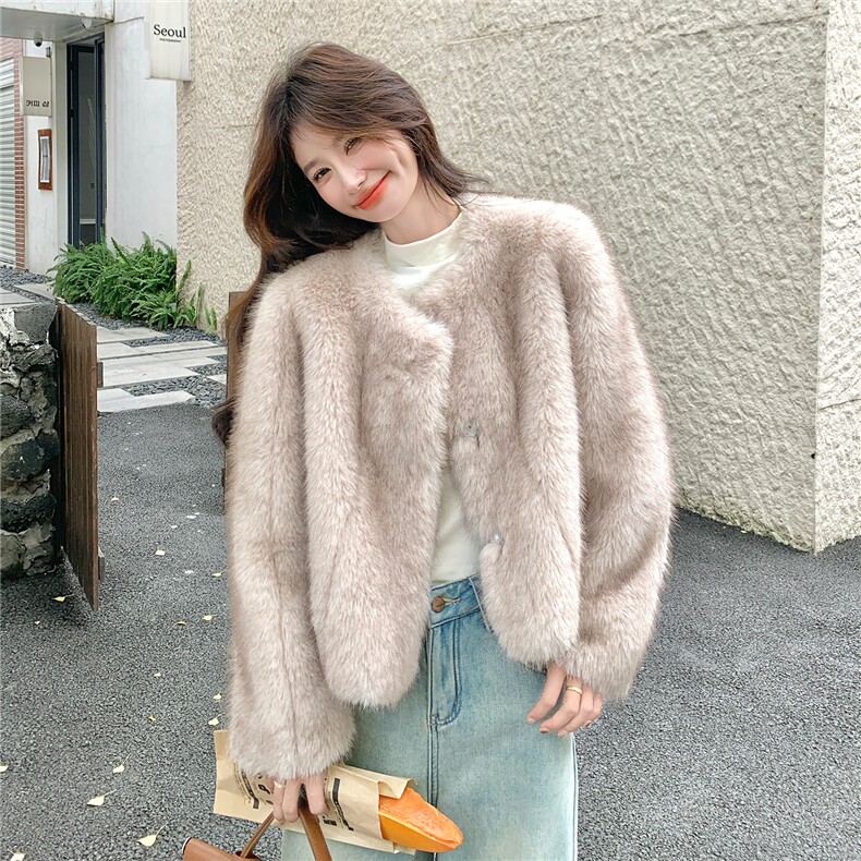 现货主推2025冬季新款时尚环保皮草毛毛外套女短款1510-P165K258,女装皮草,欣美人