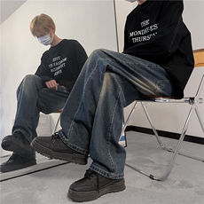 复古牛仔裤美式宽松vibe潮款做旧百搭阔腿裤A061-AN00498-特P48，男装牛仔裤，电商A061