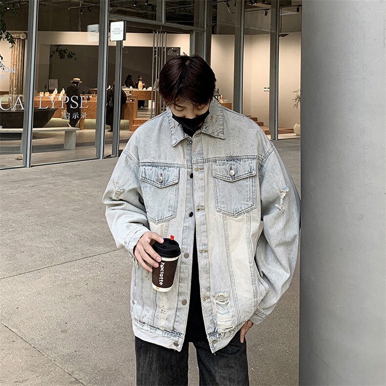 水洗做旧牛仔外套男士秋冬2026新款潮流破洞美式复古复古休闲夹克,男装工装外套,星座410-7