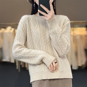 羊绒衫女套头圆领2024秋冬新款短款宽松外穿慵懒风,女装羊绒衫,鹿一羊绒