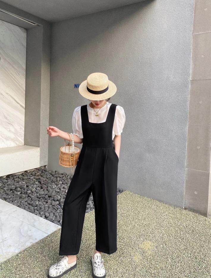 现货夏季新款背带套装两件套，女装职业装，与跃