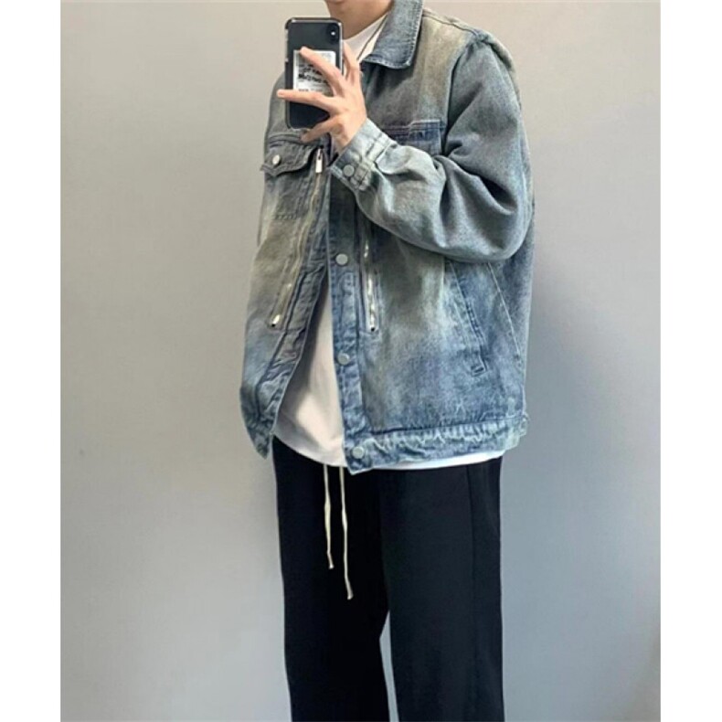 垫肩牛仔外套男水洗复古拉链设计感休闲工装夹克上衣JN1220,男装夹克,星座1116A（原606A-3）