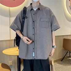 ER2351-P35夏日复古细格纹工装短袖衬衫男女新款ns潮牌衬衣外套，男装衬衫，电商C233