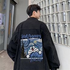 潮流印花牛仔外套男春季美式高街痞帅炸街夹克宽松上衣JK1046-P88，男装工装外套，星座1103-3