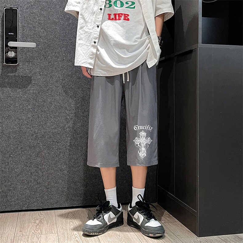 QK72268-P25冰丝七分裤男大码速干短裤男五分裤车景风格,男装休闲裤,电商A040