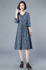 2021春秋季新款长袖碎花蕾丝拼接连衣裙，女装连衣裙，简韵佳