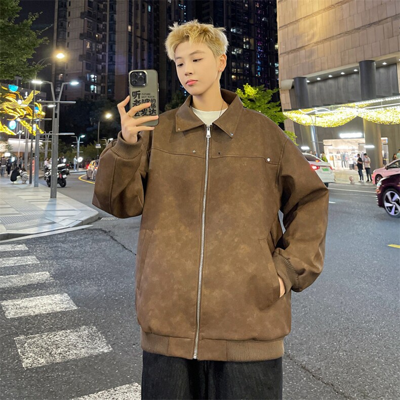 秋季翻领皮夹克男宽松男士皮衣外套潮A266-PY010-特批P78加厚P85,男装皮衣,电商A266