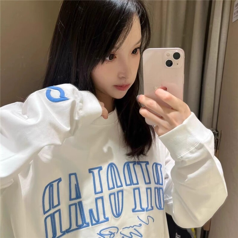 网图美式断开字母刺绣长袖T恤宽松小众百搭情侣上衣YY836-P33图片