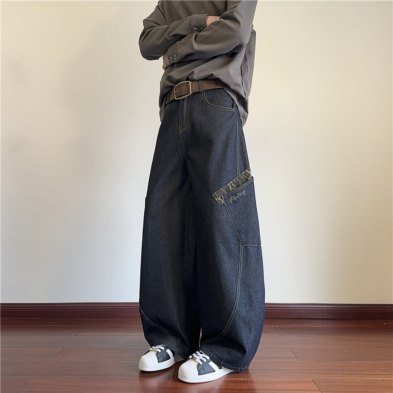2025春季新款潮流弯刀豹纹拼接宽松牛仔裤B315-K889-p65控88图片