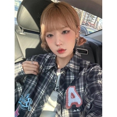 格子衬衫女春秋季美式设计感小众叠穿衬衣外套长袖上衣C46，男装衬衫，星座1116A（原606A-3）