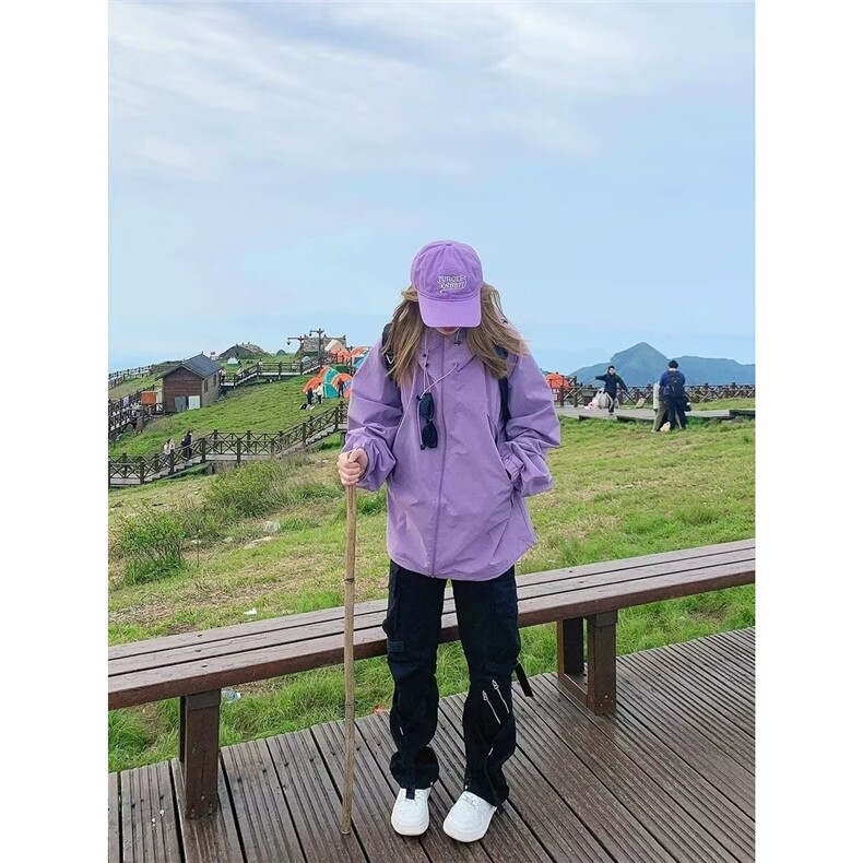 美式紫色户外冲锋衣外套男女款秋季2025新款高级感宽松运动登山服,男装夹克,星座1210-1