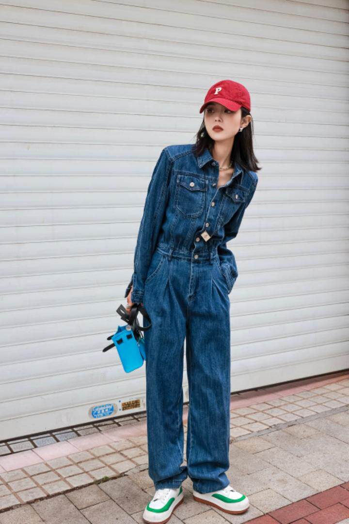 水洗牛仔连体裤，女装连体裤，梵蔻