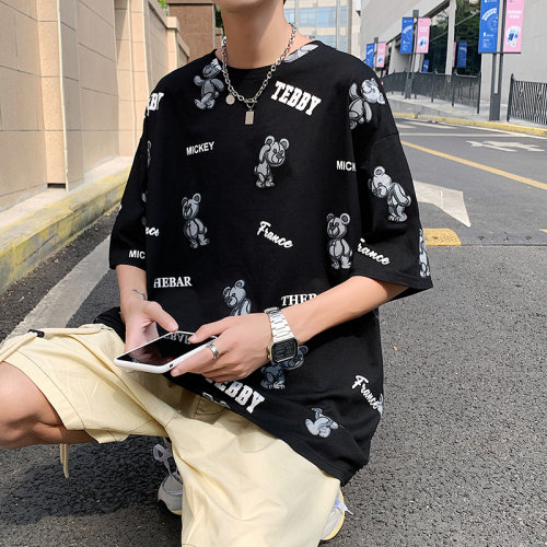 夏季港风T恤男宽松满印花中性风t恤情侣款DS-A160-1-T105-P30图片