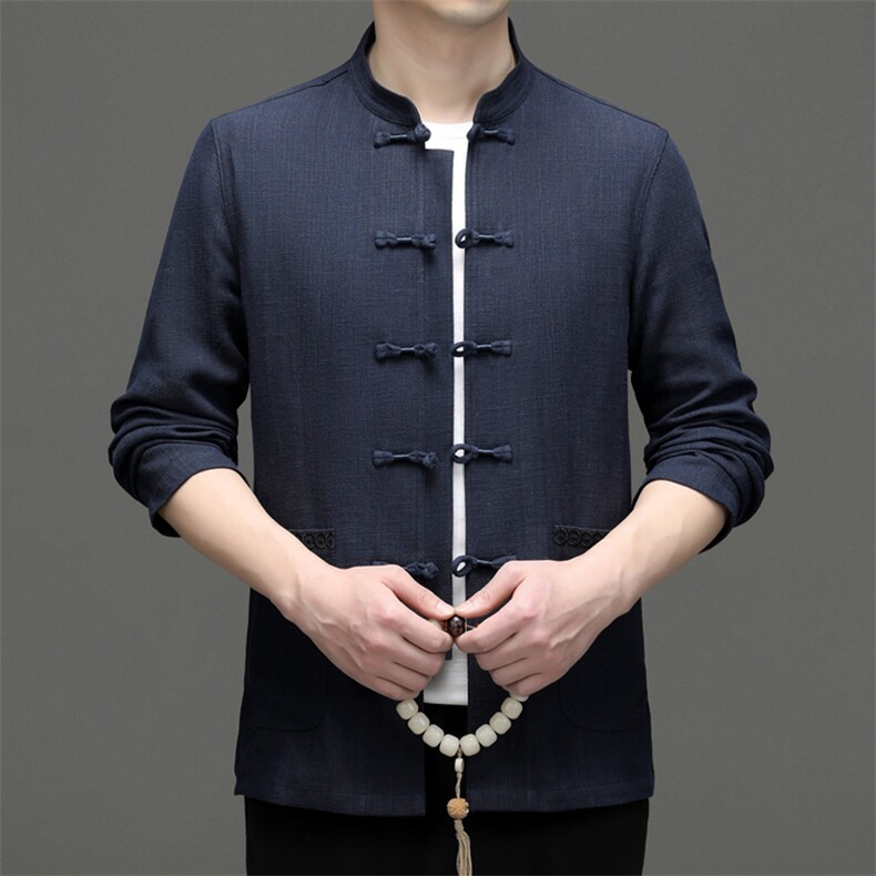新款男士风长袖亚麻套装中年,男装休闲套装,钱塘6003（原4033）