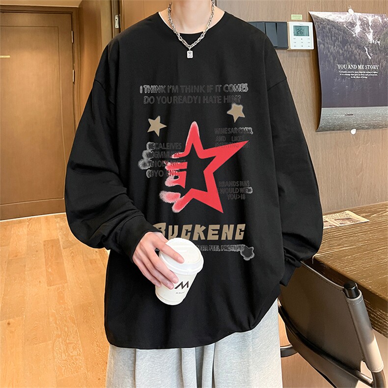 直播品质秋冬重磅潮牌嘻哈美式印花纯棉长袖T恤打底衫CT390特P28,男装T恤,电商A486