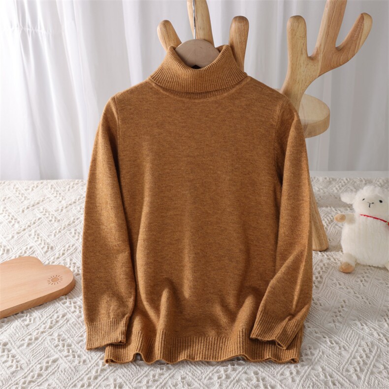 儿童保暖秋冬新款简约百搭男女同款高翻领毛衣，童装儿童针织衫，伊美侕