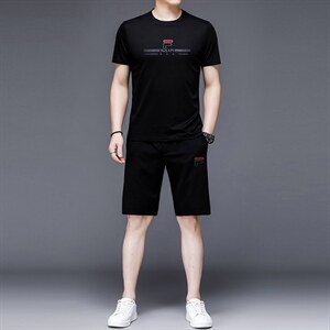 2023年夏款潮流休闲时尚男士运动短袖短裤套装P130图片