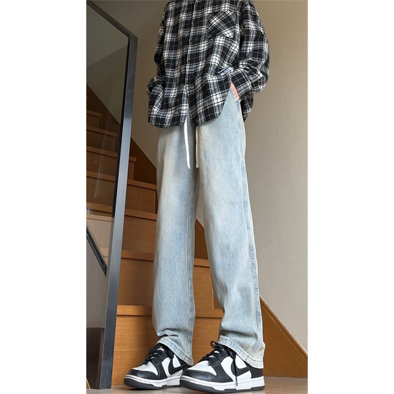 美式cleanfit复古水洗垂感宽松抽绳阔腿牛仔裤K1130-特P42控68,男装牛仔裤,星座1004-3