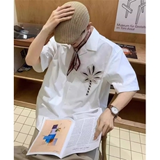 夏季简约基础椰树刺编织短袖衬衫度假风百搭休闲衬衣C22541，男装T恤，星座1116A（原606A-3）