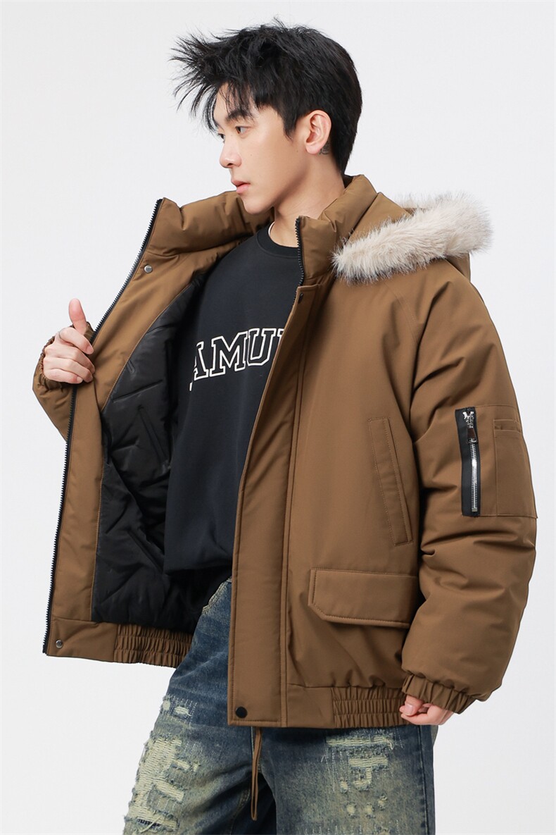 自家图有视频复古加绒毛领外套棉衣新款连帽派克棉服M2572p95,男装棉衣,电商D315