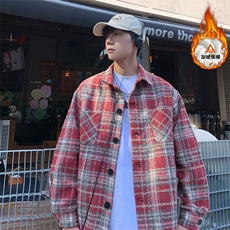 小香风百搭夹克外套拼色复古翻领宽松衬衫男C2166JR（加绒）特P48，男装夹克，电商A007