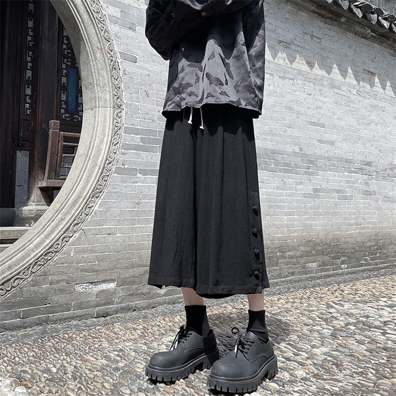 8XL-M新中式亚麻裤男七分裤阔腿裤垂感休闲短裤风棉麻K966P45,男装牛仔裤,电商D206-1