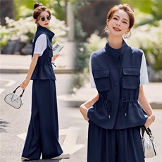 现货！2026春夏新款高级感气质轻熟风洋气马甲休闲阔腿裤三件套女，女装套装/套裙，众宇琦