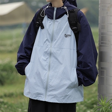 夏季薄款防晒衣男韩版潮拼色连帽字母2023夏季ins外套W4884-P41，男装防晒衣，星座412-2