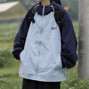 夏季薄款防晒衣男韩版潮拼色连帽字母2023夏季ins外套W4884-P41图片
