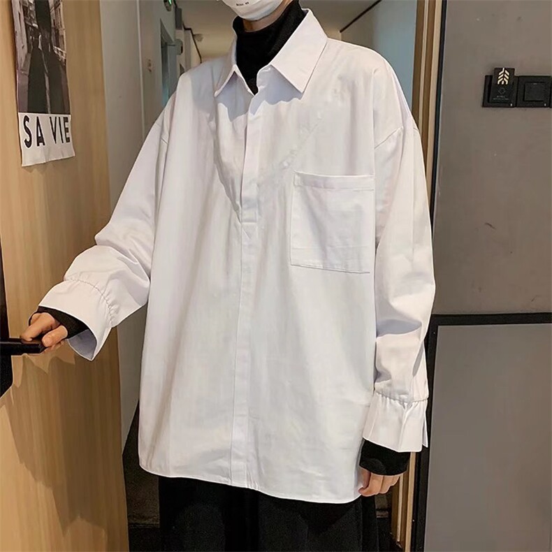 假两件衬衫男长袖高级感白色衬衣C31P42图片