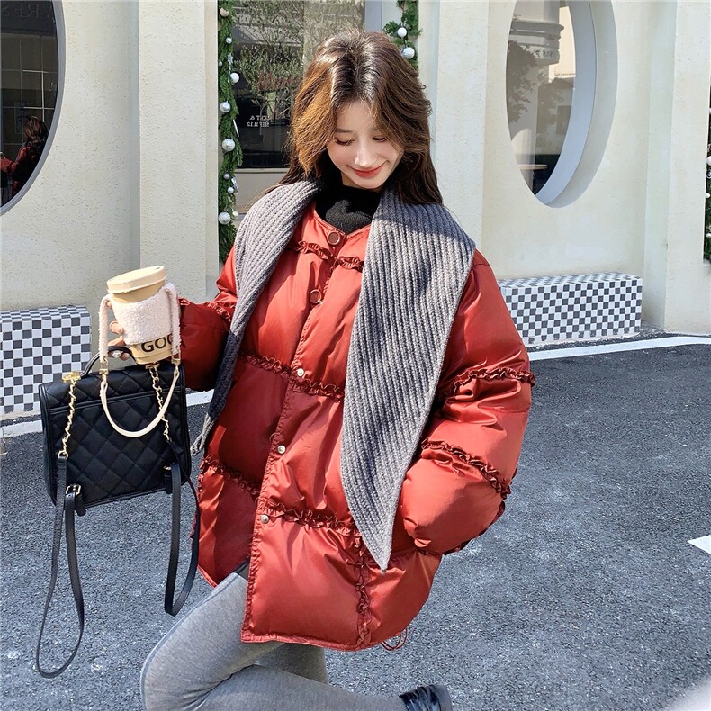 现货：冬季新款韩系披肩设计感拼接花边羽绒服2C135-8961P295K428,女装羽绒服,2C135