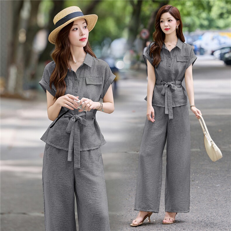 休闲气质显瘦套装女2025夏季新款洋气减龄短袖上衣阔腿裤两件套潮，女装套装/套裙，悠米