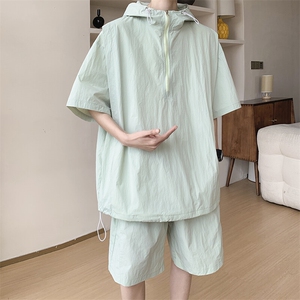 8XL-M休闲运动套装大码工装短袖冰丝薄款连帽户外防晒衣TZ1701P68图片