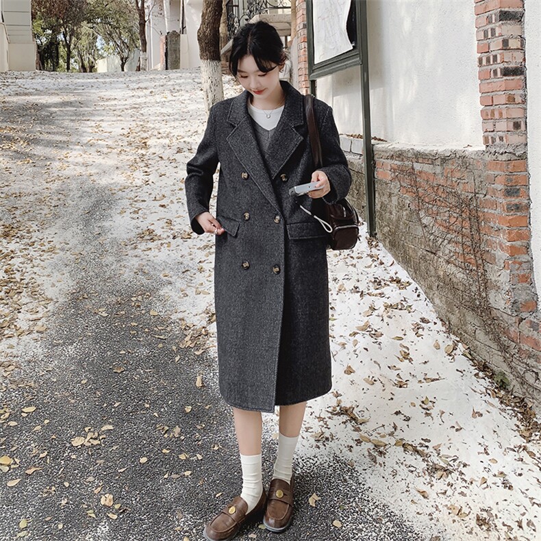 1灰色大衣女款秋冬季2024新款韩系羊毛呢子外套B193-815-P190K280,女装毛呢外套,浙宝193A