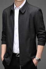 高品质新款中老年薄款羊毛呢夹克衫翻领含羊毛男士休闲外套爸爸装，男装夹克，钱塘723